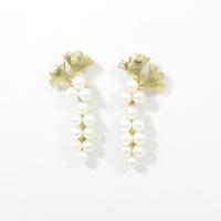 K18YG イチョウ アコヤパールピアス