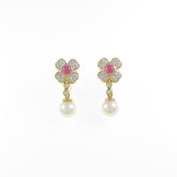 K18YG／K18WG フラワー カラーストーンイヤリング