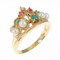 K18YG ティアラ カラーストーンリング