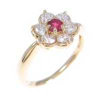 K18YG フラワー ルビーリング