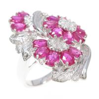 K18WG フラワー ルビーリング