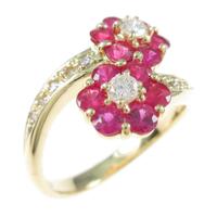 K18YG フラワー ルビーリング