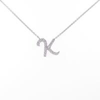 K18WG イニシャルK ピンクダイヤモンドネックレス