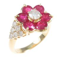 K18YG フラワー ルビーリング