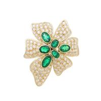 K18YG フラワー エメラルドブローチ