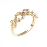 K18YG フラワー ルビーピンキーリング