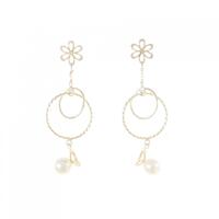 【新品】K10YG フラワー 淡水パール ピアス 5mm