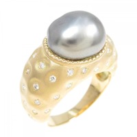 K18YG 黒蝶パール リング