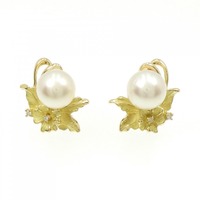K18YG フラワー 白蝶パール ピアス 10mm