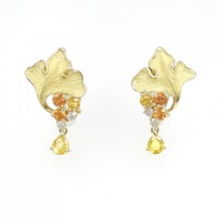 K18YG リーフ サファイヤ ピアス/イヤリング 1.94CT 拡散処理未検査