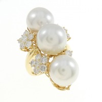 K18YG フラワー 白蝶パール リング