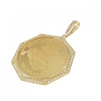 【新品】K18YG枠 ダイヤモンド コイン ペンダント 0.45CT