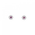 K18WG フラワー ルビー ピアス 0.10CT