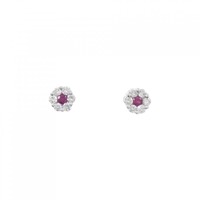 K18WG フラワー ルビー ピアス 0.10CT
