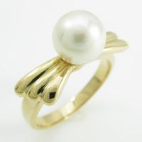 K18YG リボン アコヤパールリング