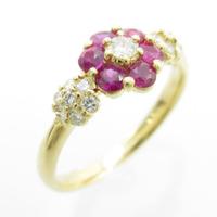 K18YG フラワー ルビーリング