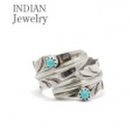 INDIAN JEWELRY ナバホ族アーティストの作品『NAVAJO FEATHER SILVER RING TURQUOISE』【アメカジ・ネイティブ】IJ-067