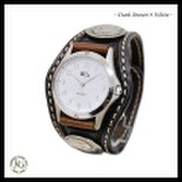 KC,s ケイシイズ 腕時計 ウォッチ レザー 革 スリー コンチョ クラフト ダークブラウン 茶 ホワイト 白 KPR005 アメカジ バイカー