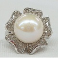 SS オーロラリップル真珠 CZ フラワー リング