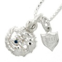 WOLFMAN B.R.S(ウルフマンBRS)　ムーンウルフチャームペンダントw/ブルーダイヤモンド【45cmチェーン付】　WO-P-107BD