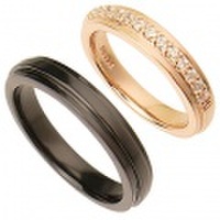 [刻印無料]　シャープラインペアリング(ピンクゴールド・ブラックコーティング）｜Men’s & Lady’s（セット）　95-2017b-2016p