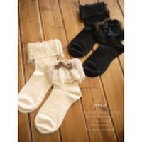 veerle りぼん×レース×ファーアンクレット付き*靴下（全2色）