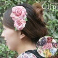 【ゆかたフェア対象品】和柄の二輪花クリップ※ヘアクリップ付 〜大小のお花にリーフが付いてとってもかわいい！存在感◎♪