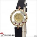 ショパール ハッピーダイヤモンド レディース クォーツ 腕時計 YG ダイヤモンド ルビー 20 4191 21 Chopard 極美品 [116158]