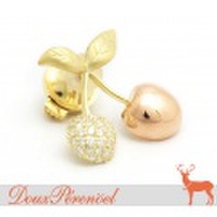 ダイヤモンド さくらんぼ ブローチ K18 D:0.41 【18金】