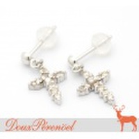 ダイヤモンド クロス ピアス K14WG D:0.15 D:0.15 【14金ホワイトゴールド】【十字架】【レディース】【女性用】