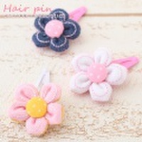 デニムのお花のヘアピン（前髪ぱっちん留め）1個【ネコポス対応OK※代引き不可】