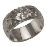 ハワイアンジュエリー オーダーメイド お手軽な1.25mm厚 幅8mm 14金ホワイトゴールド ダイヤモンドバレルリング