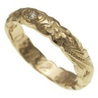 ハワイアンジュエリー オーダーメイド しっかりした1.75mm厚 幅4mm 14金 イエローゴールド ダイヤモンドバレルリング