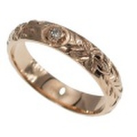 ハワイアンジュエリー オーダーメイド しっかりした1.75mm厚 幅4mm 14金 ピンクゴールド ダイヤモンドバレルリング