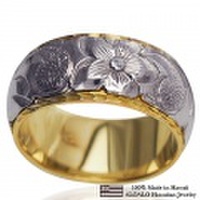 ハワイアンジュエリー オーダーメイド 最適な2mm厚 幅10mm 14金 ２トーンリング イエローホワイトゴールド