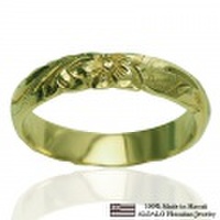 ハワイアンジュエリー オーダーメイド 重厚な立体感2mm厚 幅4mm 14金グリーンゴールド ダイヤモンドバレルリング