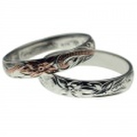 ハワイアンジュエリー ハワイアンスクロール ストレートエッジ シルバーとピンクのペアリング(4mm幅)