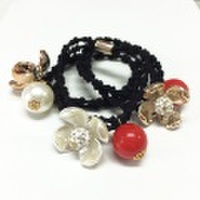 ヘアゴム パール メタリック フラワー & パール ビーズ ヘアアクセサリー ヘアアクセ キラキラ ミラーボール 春夏 660306