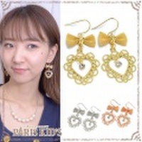 メッシュ リボン レース ハート ピアス ymgir