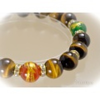 風水四神彫刻ビーズとタイガーアイのブレスレット