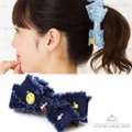 バナナクリップ　デニム　スマイル　にこちゃん　デニム　ヘアクリップ　リボン　チャーム　ヘアアクセサリー　大人可愛い　デイリー　レディース　上品　エレガント　ヘアゴム　プチプラ　ヘアアクセサリー　ヘアゴム　プレゼント　オシャレ　ポニー　ヘアアクセ
