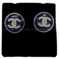 2018年秋冬 新作 CHANEL シャネル ラウンド ココマーク ラインストーン ピアス ネイビーXシルバー A58445 新品