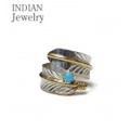 INDIAN JEWELRY ナバホ族アーティストの作品『NAVAJO FEATHER SILVER RING TURQUOISE』【アメカジ・ネイティブ】IJ-130