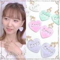 イヤリング ハート LOVE パステル ラメ マーブル ポリッシュ キラキラ 可愛い ymgir