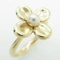 K18YG フラワー アコヤパールリング