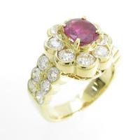 K18YG フラワー ルビーリング