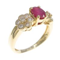 K18YG フラワー ルビーリング