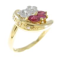 K18YG／PT フラワー ルビーリング