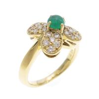 K18YG フラワー エメラルドリング