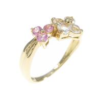 K18YG フラワー ラブラドライトピンキーリング